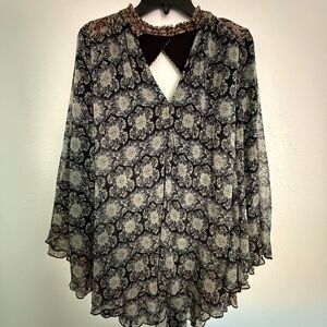 Free People Black and Cream Floral Mini Dress